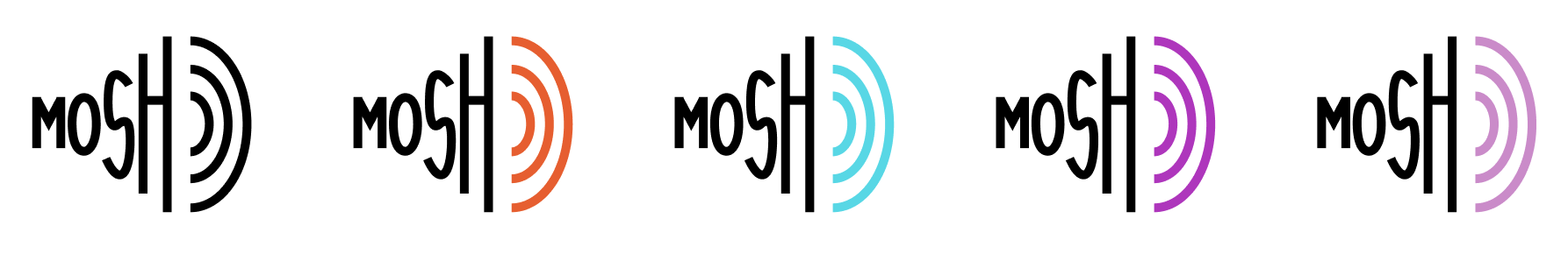 MOSH logo shown across multiple color treatments and background combinations