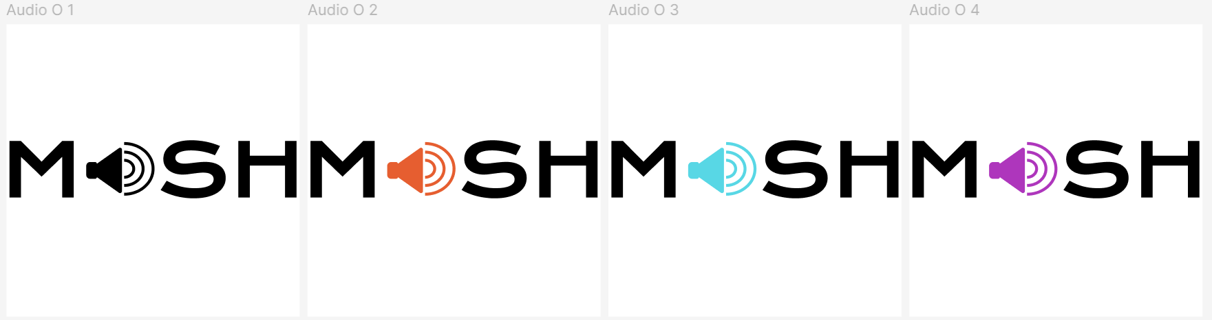 MOSH wordmark with an audio speaker symbol replacing the letter O