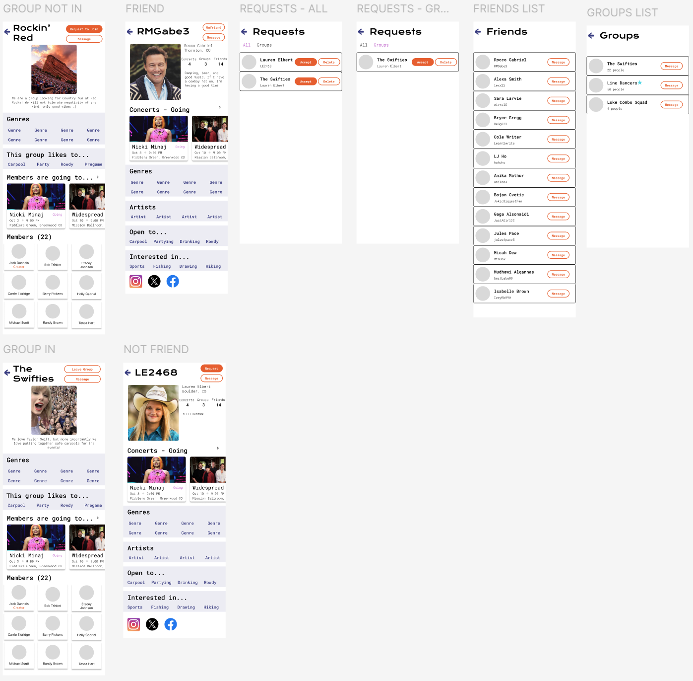 Updated Figma prototype screens reflecting revised color system