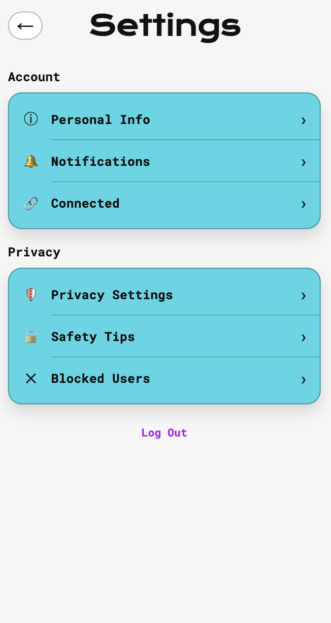MOSH settings page with profile editing options and account controls