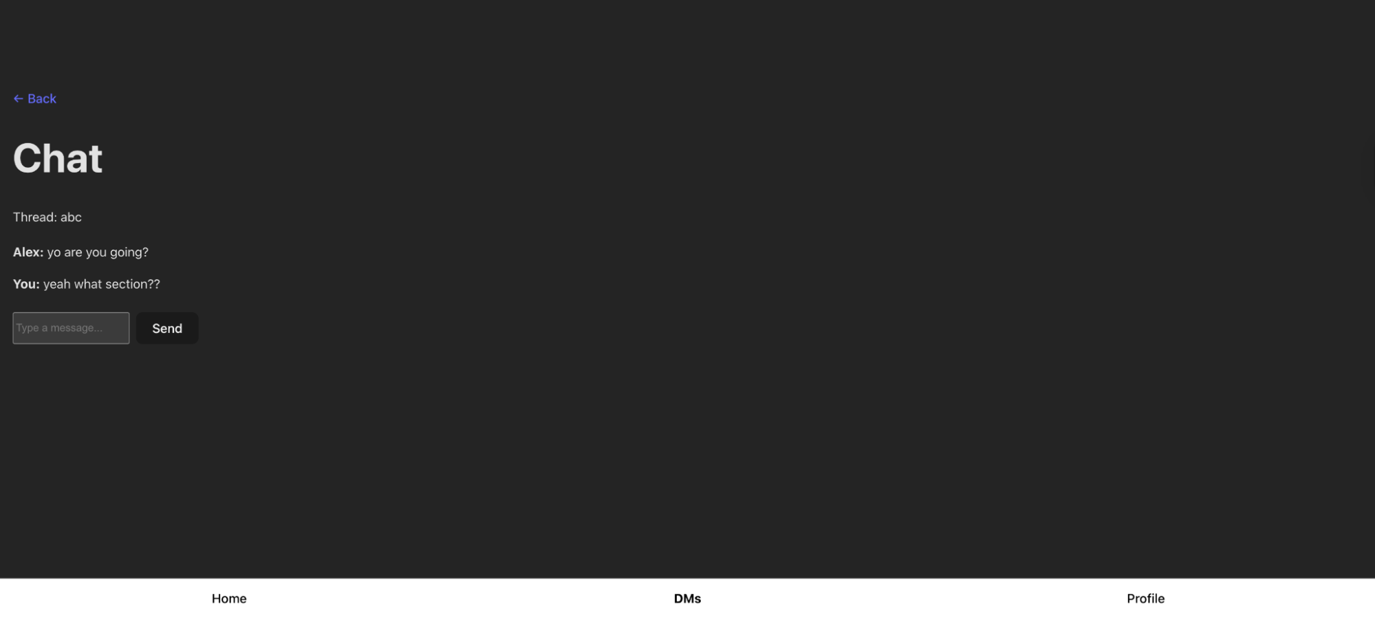 React prototype of the chat interface showing message thread structure