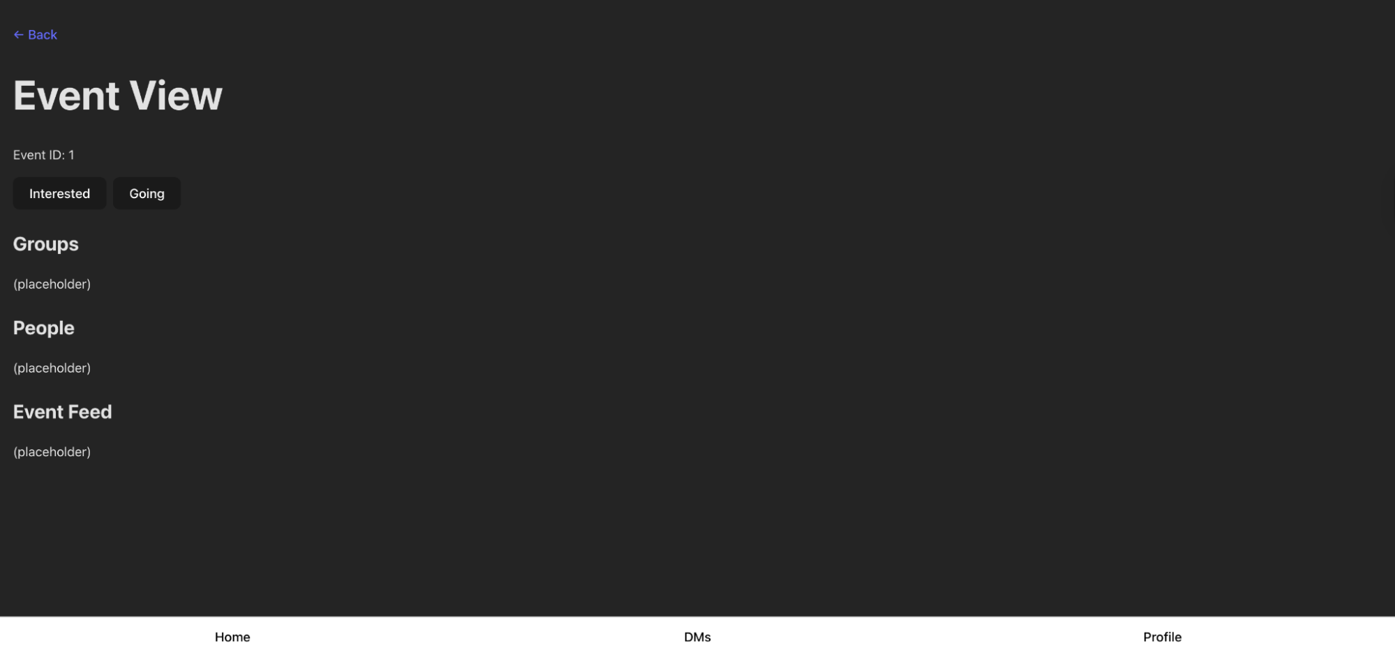 React prototype of the event detail view showing data layout before styling