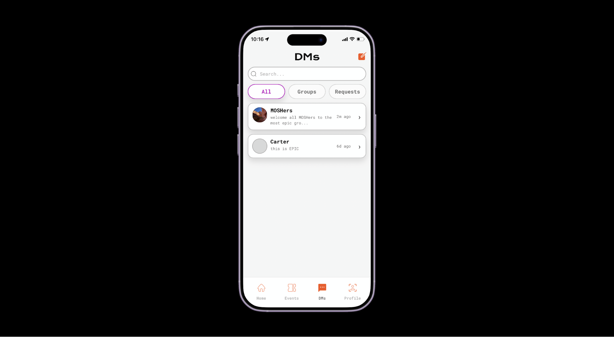 Rendered MOSH messages screen