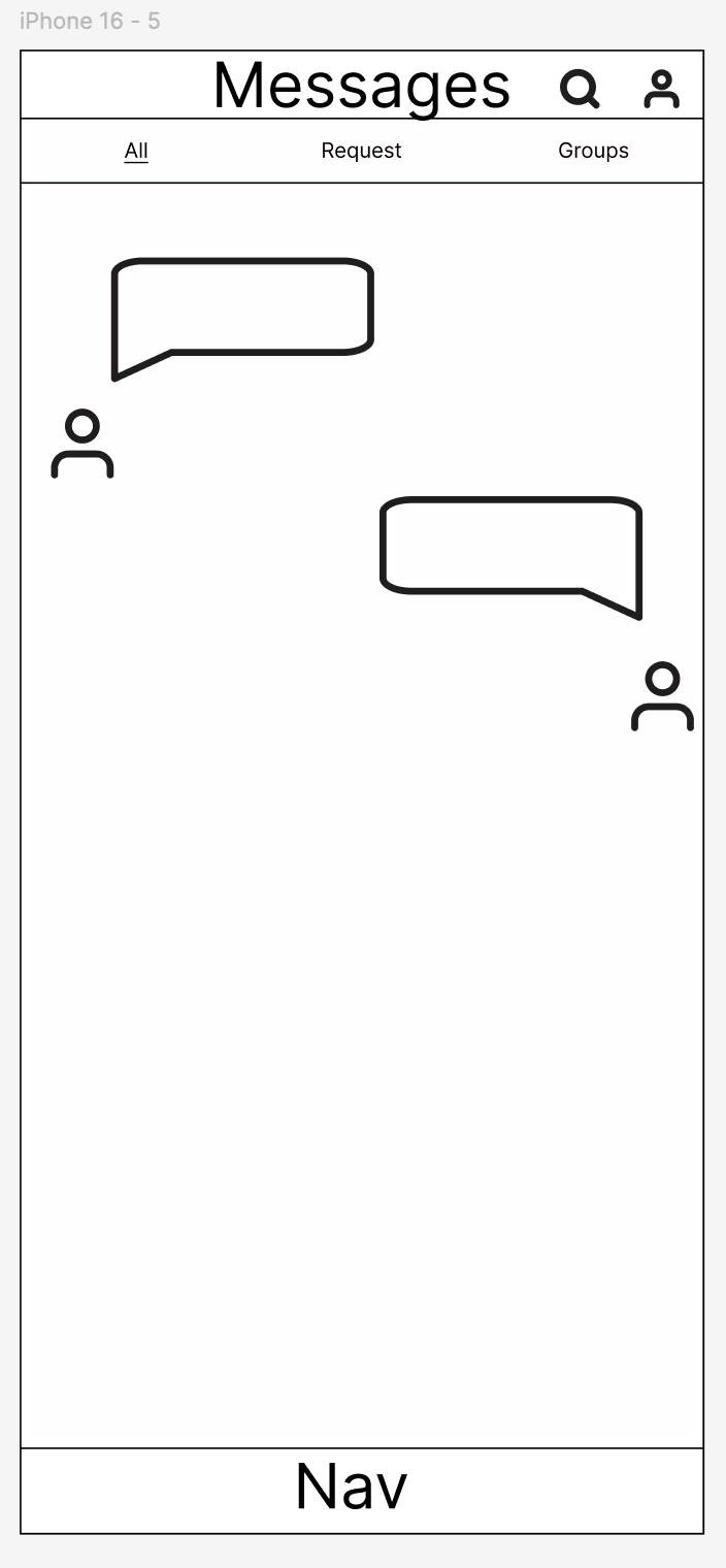 Conversation page wireframe showing message thread and input layout